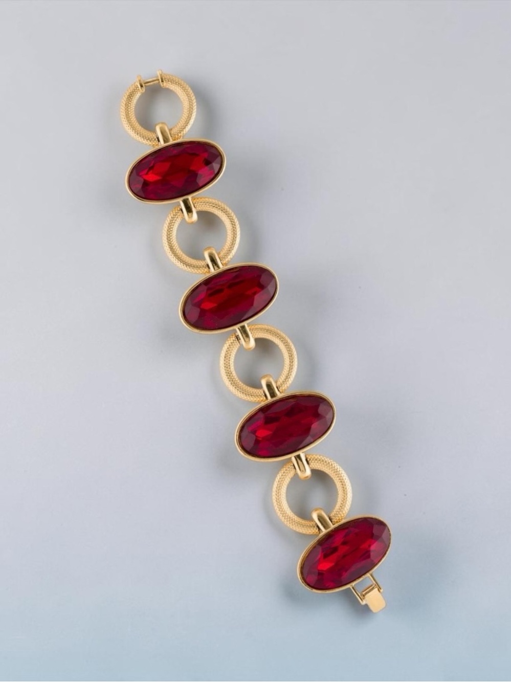 Yves Saint Laurent Gold-Tone Bracelet with Red Oval Stones
